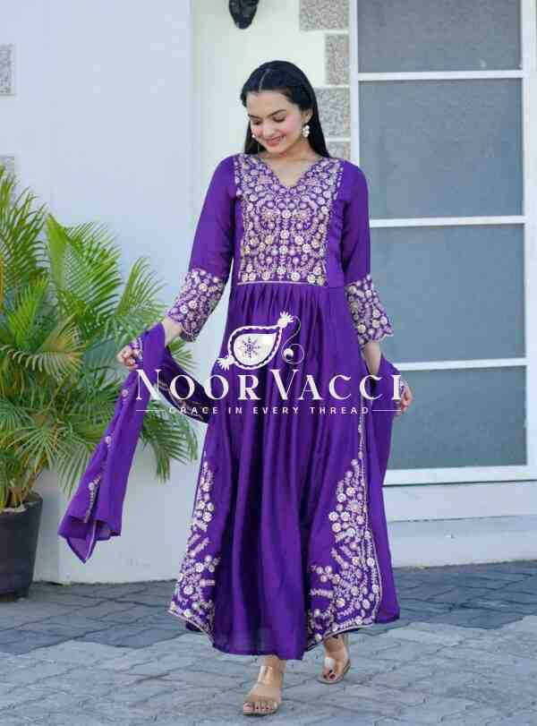 Elegant Chinon Embroidered Gown with Sequence Work and Dupatta - Image 2