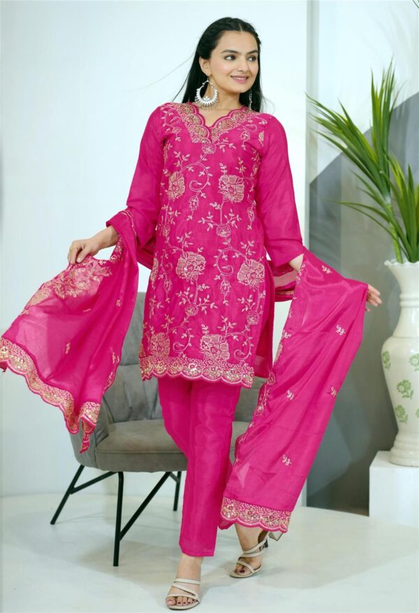 Buy Elegant Chinon Embroidered Suit with Sequence Work and Matching Dupatta - Image 2