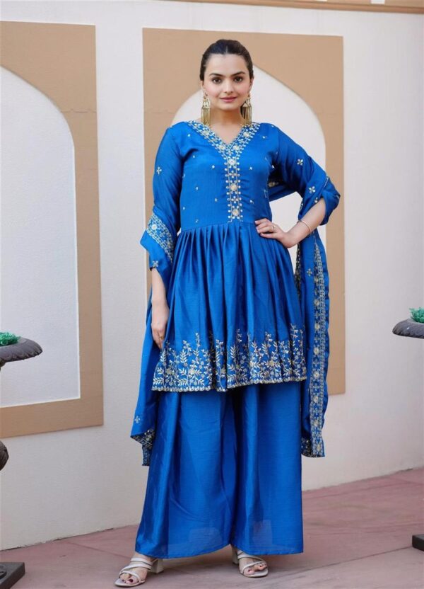 Shop Stylish Chinon Embroidered Sharara Suit with Sequence Work and Matching Dupatta - Image 2