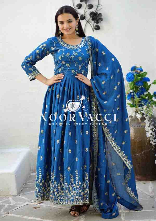 Elegant Chinon Embroidered Gown Set with Sequence Work and Matching Dupatta - Image 2