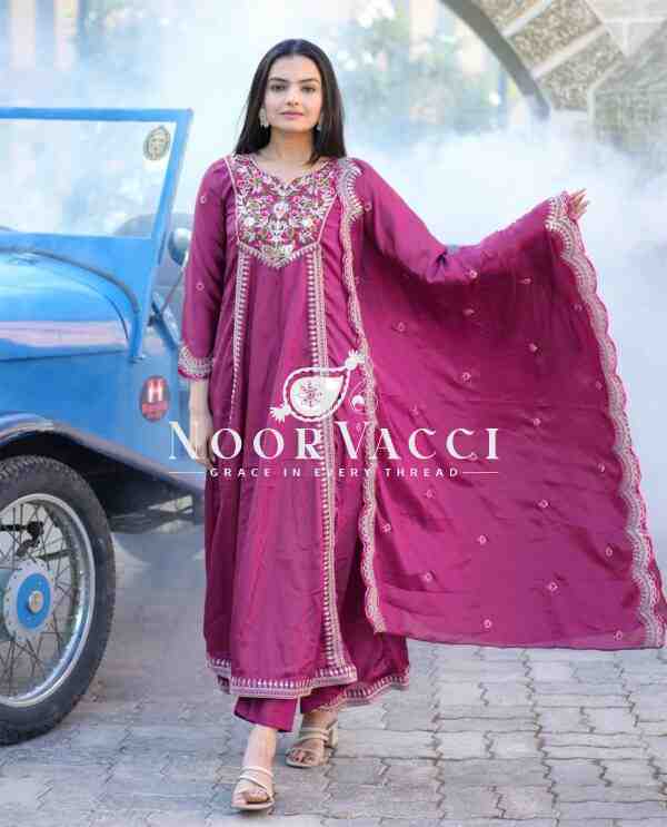 Designer Chinon Gown with Coding Sequence Embroidery – Elegant Ethnic Wear with Dupatta - Image 2