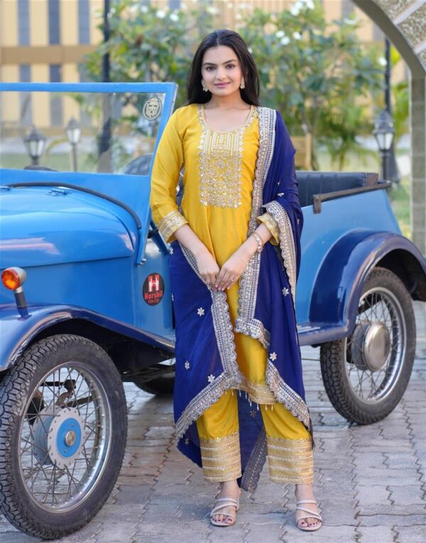 Shop Designer Embroidered Chinon Suit with Heavy 5MM Sequence Work – Elegant Partywear Set - Image 2