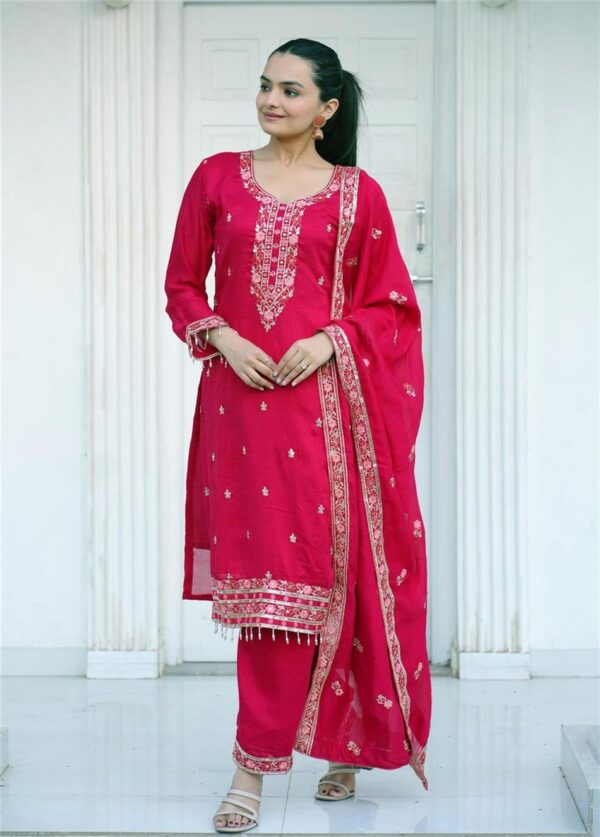 Buy Designer Embroidered Vichitra Suit with 5MM Sequence Work – Premium Festive Collection - Image 2