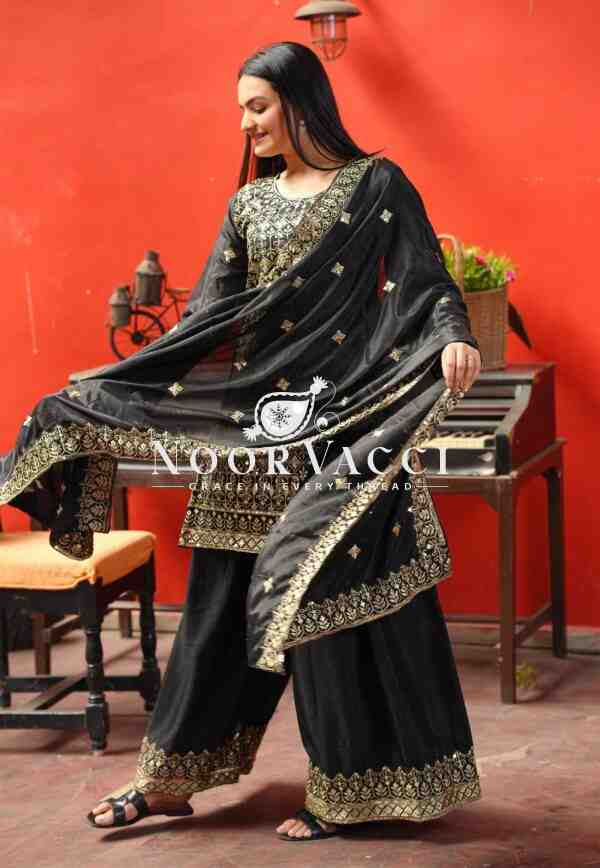 Elegant Chinon Sharara Suit with Intricate Sequence Embroidery – Designer Ethnic Set - Image 2
