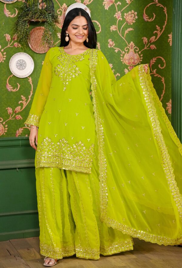 Designer Georgette Sharara Suit with Sequence Embroidery – Elegant Festive Wear
