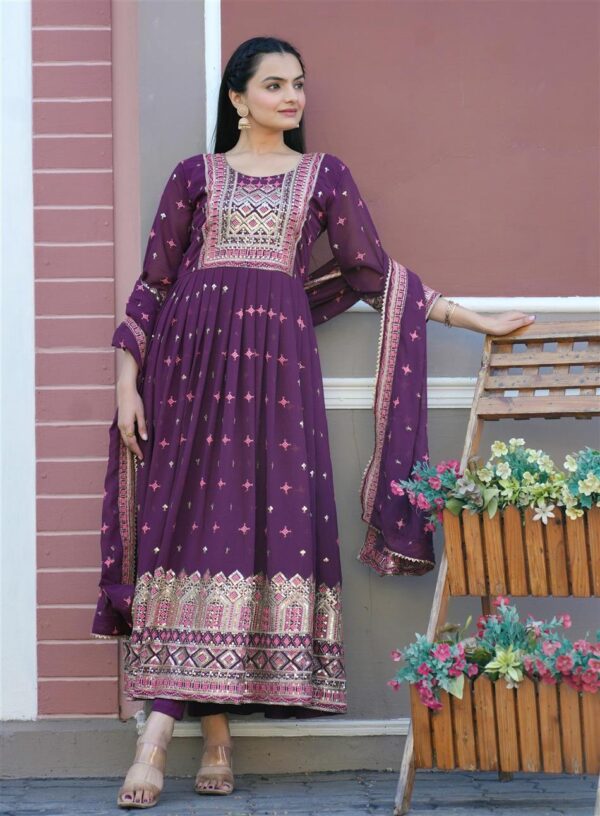 Buy Elegant Fox Georgette Embroidered Gown Set with Sequence Work – Premium Festive Style - Image 2