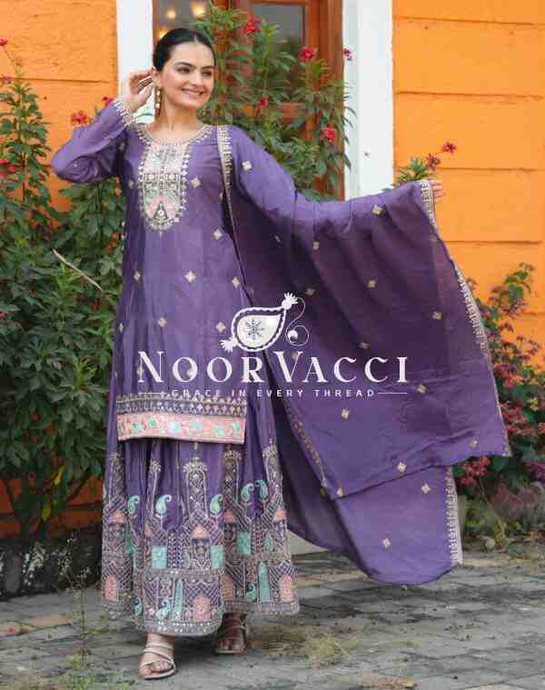 Designer Chinon Sharara Suit with Coding Sequence Embroidery – Premium Festive Wear - Image 2