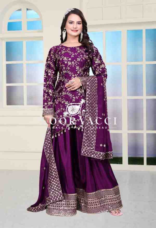 Elegant Chinon Sharara Suit with Real Kodi Lace & Sequence Embroidery - Image 2