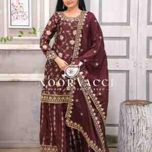 Elegant Chinon Sharara Suit with Real Kodi Lace and Sequence Embroidery