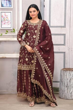 Buy Elegant Chinon Sharara Suit with Real Kodi Lace and Sequence Embroidery