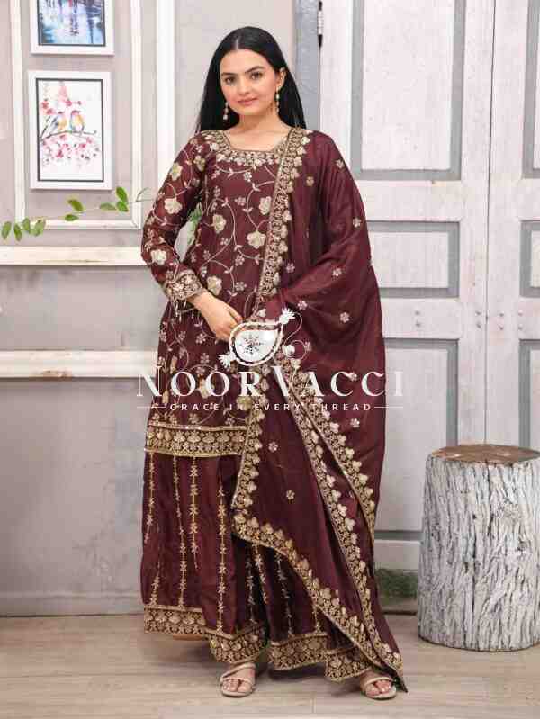 Elegant Chinon Sharara Suit with Real Kodi Lace and Sequence Embroidery - Image 2