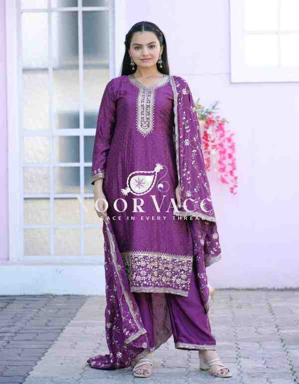 Chinon Designer Suit with Sequence & Stone Embroidery – Elegant Partywear Set - Image 2