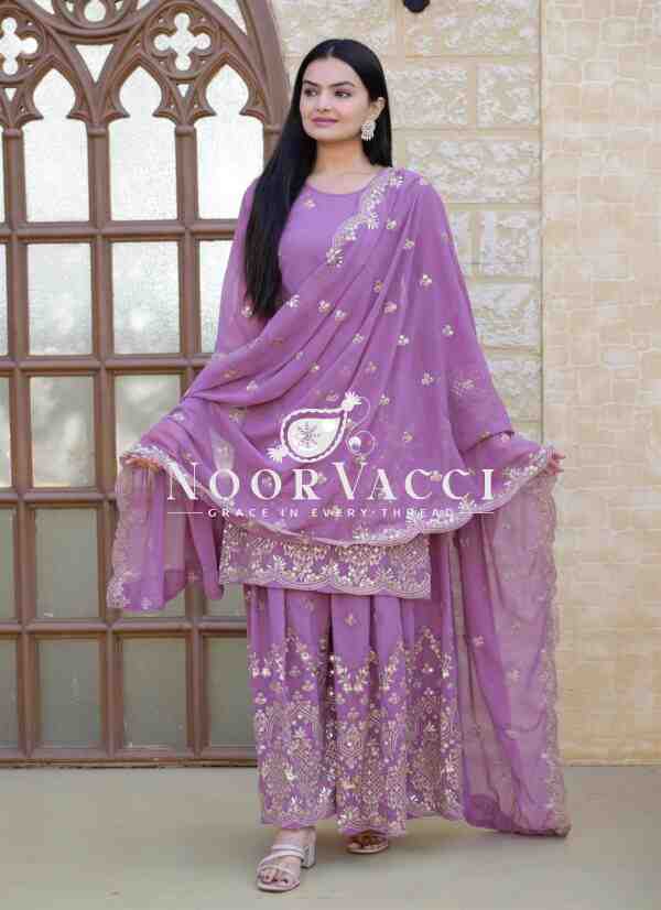 Elegant Fox Georgette Sharara Suit with Beautiful Sequence Embroidery - Image 2