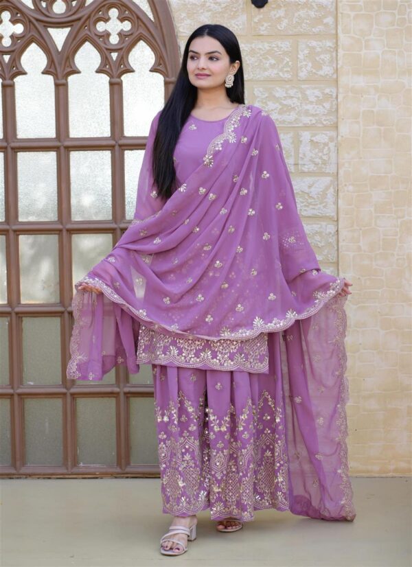 Buy Elegant Fox Georgette Sharara Suit with Beautiful Sequence Embroidery - Image 2