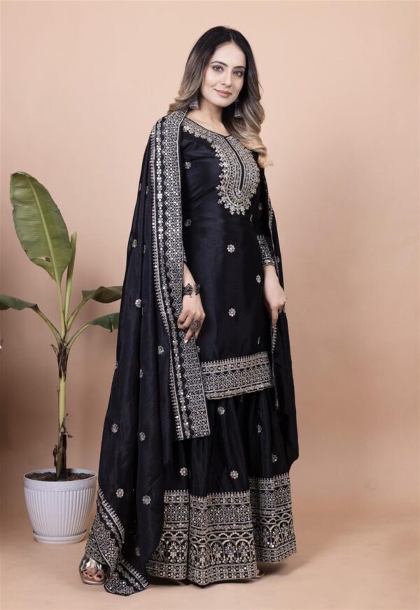 Buy Elegant Chinon Sharara Suit with Sequence Embroidery – Designer Ethnic Set - Image 2