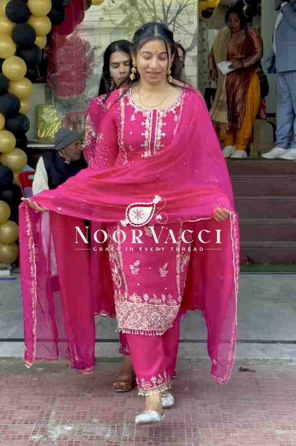 New Designer Chinon Suit with Sequence Embroidery Work