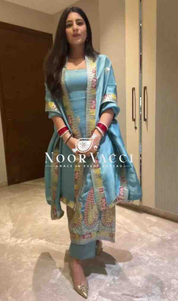 New Designer Chinon Suit with Sequence Embroidery Work - Image 2