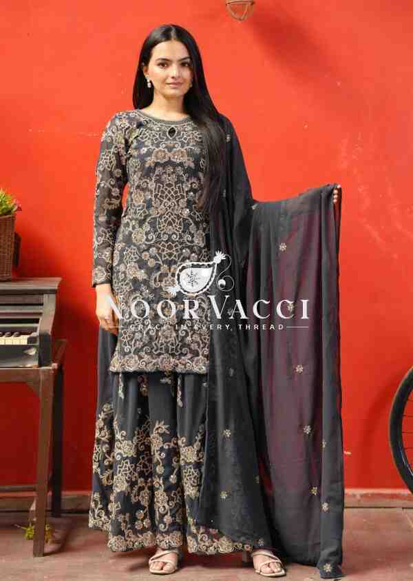 New Designer Fox Georgette Sharara Suit with Coding Sequence Embroidery - Image 2