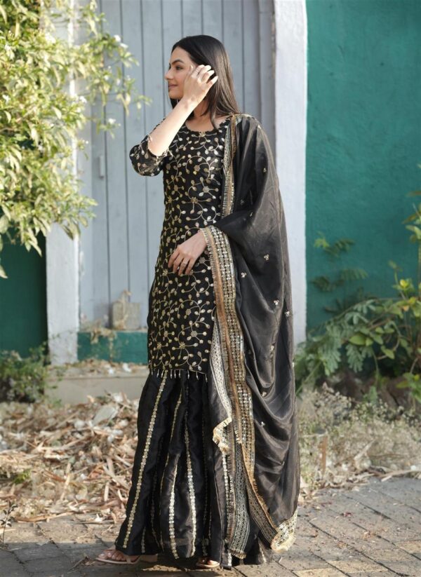 Buy Designer Chinon Lehenga Suit with Front & Back Sequence Embroidery Work - Image 2