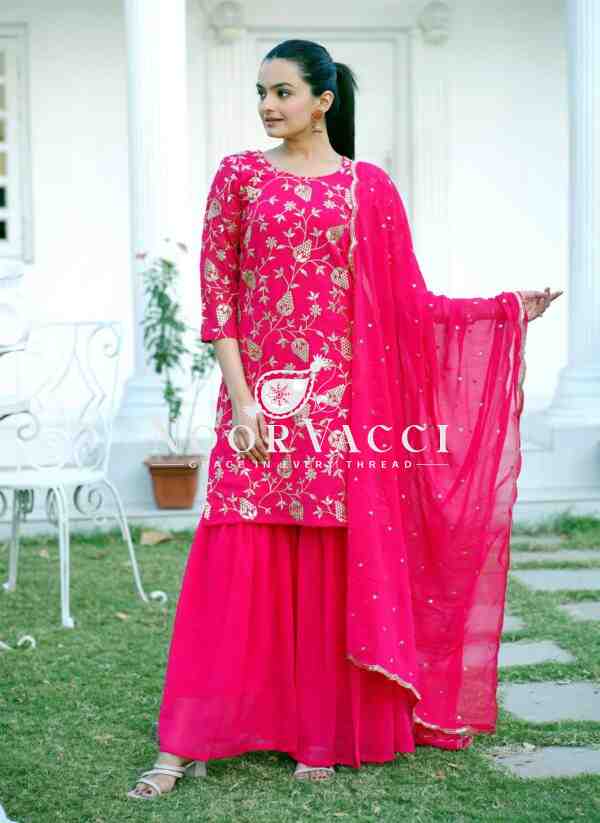 Elegant Fox Georgette Sharara Suit with Sequence Embroidery