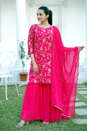 Buy Elegant Fox Georgette Sharara Suit with Sequence Embroidery