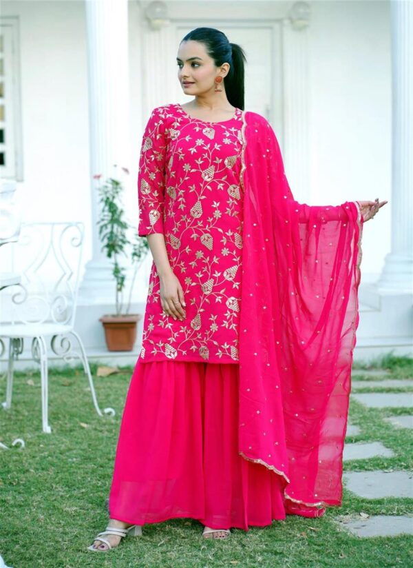 Buy Elegant Fox Georgette Sharara Suit with Sequence Embroidery