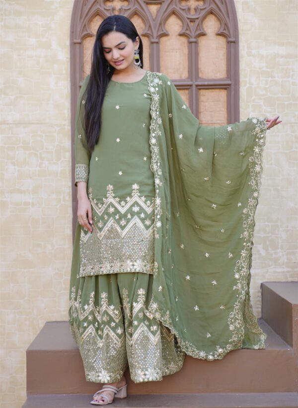 Elegant Fox Georgette Sharara Suit with Rich Sequence Embroidery - Image 2