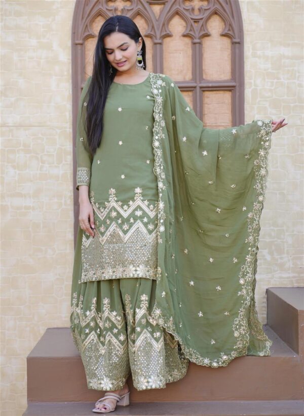 Buy Elegant Fox Georgette Sharara Suit with Rich Sequence Embroidery - Image 2