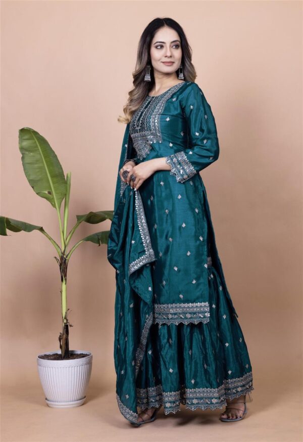 Shop Designer Chinon Sharara Suit with Sequence Embroidery - Image 3