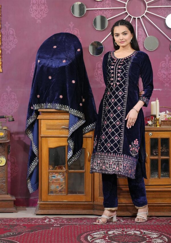 Shop Royal Velvet Designer Suit with Sequence Embroidery , Perfect for Winter Glam! - Image 3