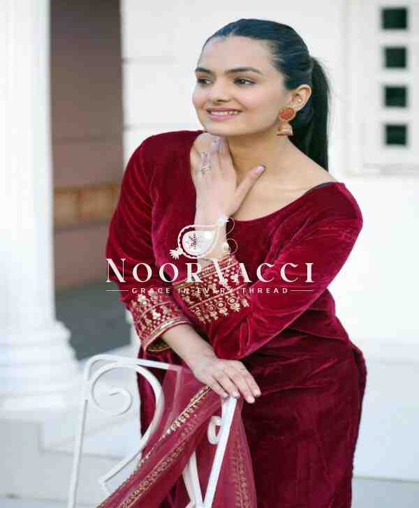 Elegant Velvet Designer Suit with Butterfly Net Dupatta, Winter Perfect Glamwear! - Image 3