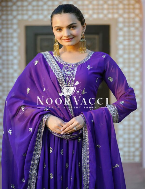 Buy Elegant Georgette Designer Gown with Sequence Embroidery and Matching Dupatta - Image 3