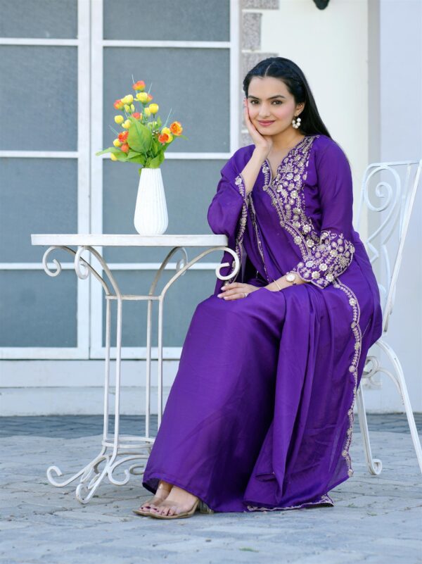 Elegant Chinon Embroidered Gown with Sequence Work and Dupatta - Image 3