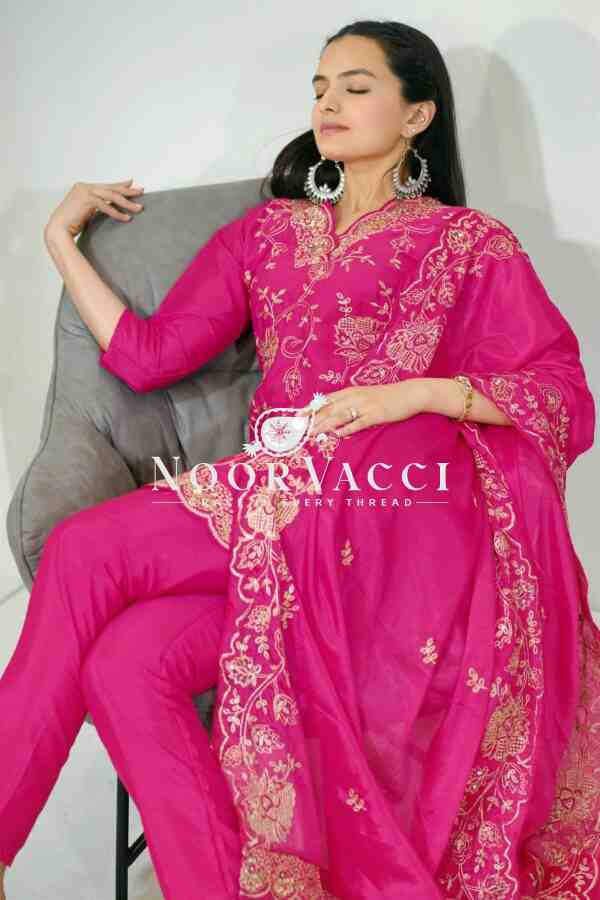 Elegant Chinon Embroidered Suit with Sequence Work and Matching Dupatta - Image 3