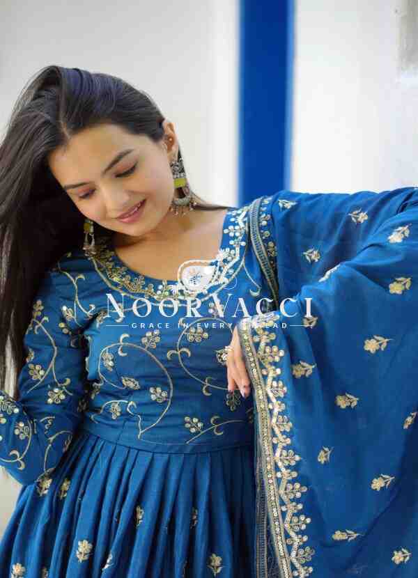 Elegant Chinon Embroidered Gown Set with Sequence Work and Matching Dupatta - Image 3