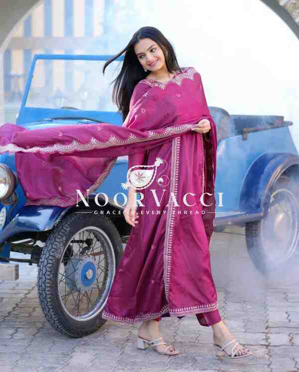 Designer Chinon Gown with Coding Sequence Embroidery – Elegant Ethnic Wear with Dupatta - Image 3
