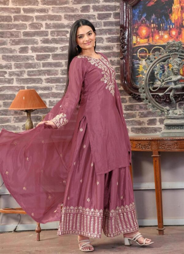 Shop Designer Embroidered Chinon Sharara Suit with Sequence Work – Elegant Festive Outfit - Image 3