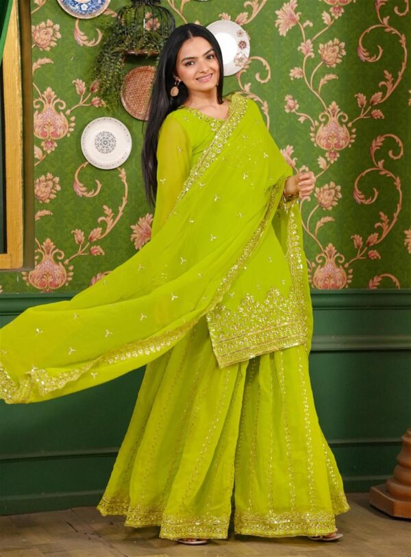 Buy Designer Georgette Sharara Suit with Sequence Embroidery – Elegant Festive Wear - Image 3