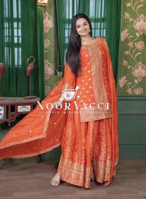 Chinon Embroidered Sharara Suit with Dual-Side Work & Heavy Dupatta – Designer Festive Wear - Image 3