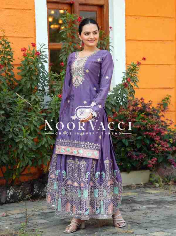 Designer Chinon Sharara Suit with Coding Sequence Embroidery – Premium Festive Wear - Image 3