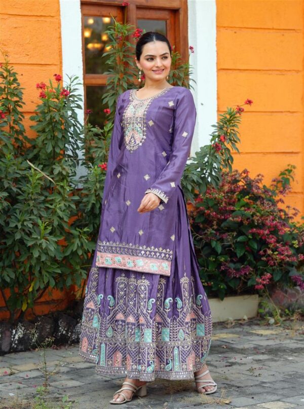Shop Designer Chinon Sharara Suit with Coding Sequence Embroidery – Premium Festive Wear - Image 3