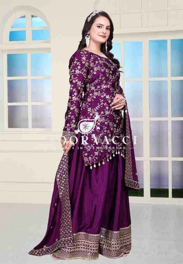 Elegant Chinon Sharara Suit with Real Kodi Lace & Sequence Embroidery - Image 3