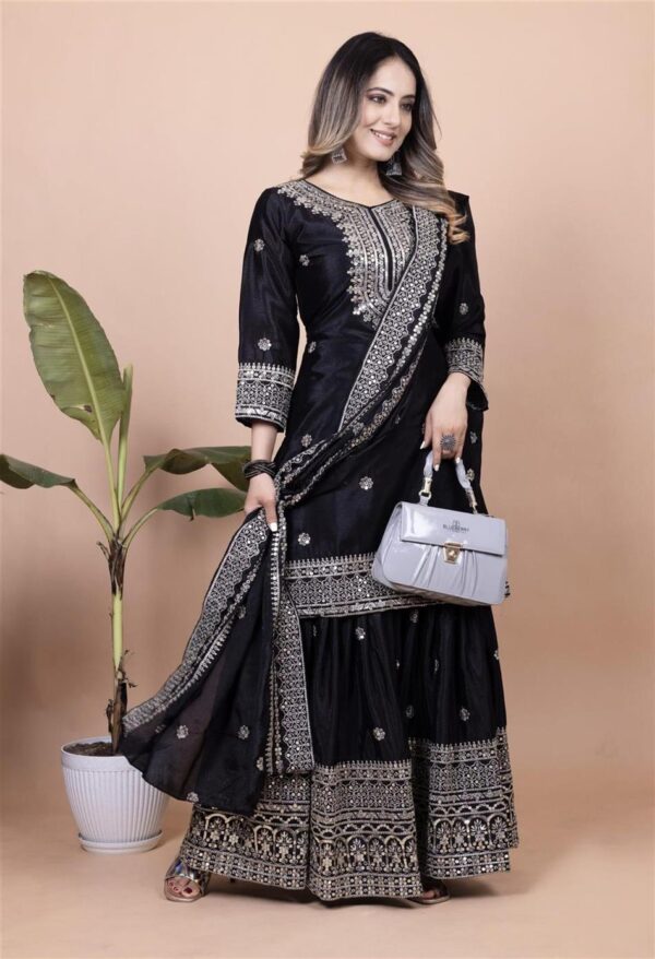 Buy Elegant Chinon Sharara Suit with Sequence Embroidery – Designer Ethnic Set - Image 3