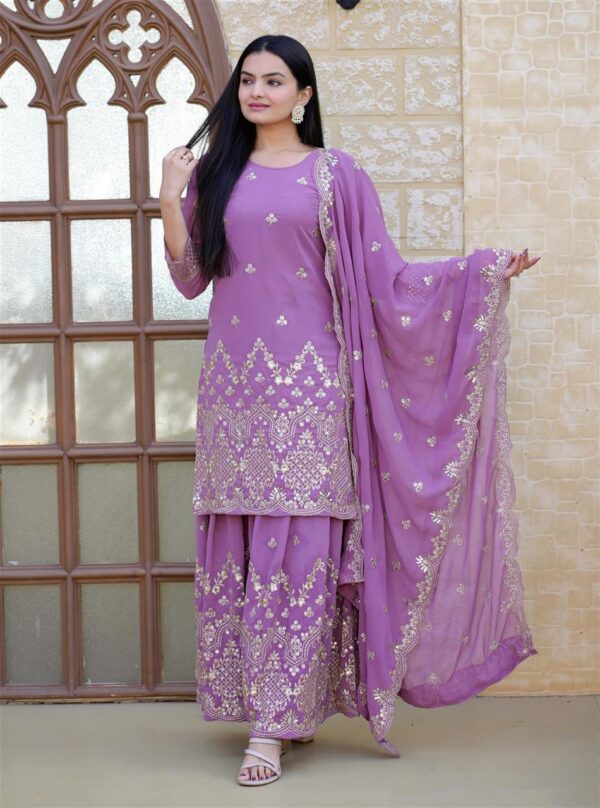 Buy Elegant Fox Georgette Sharara Suit with Beautiful Sequence Embroidery - Image 3