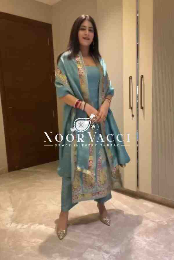 New Designer Chinon Suit with Sequence Embroidery Work - Image 3