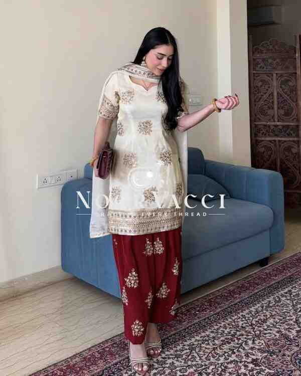 New Designer Chinon Suit with Sequence Embroidery Work - Image 2