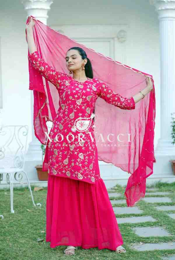 Elegant Fox Georgette Sharara Suit with Sequence Embroidery - Image 3