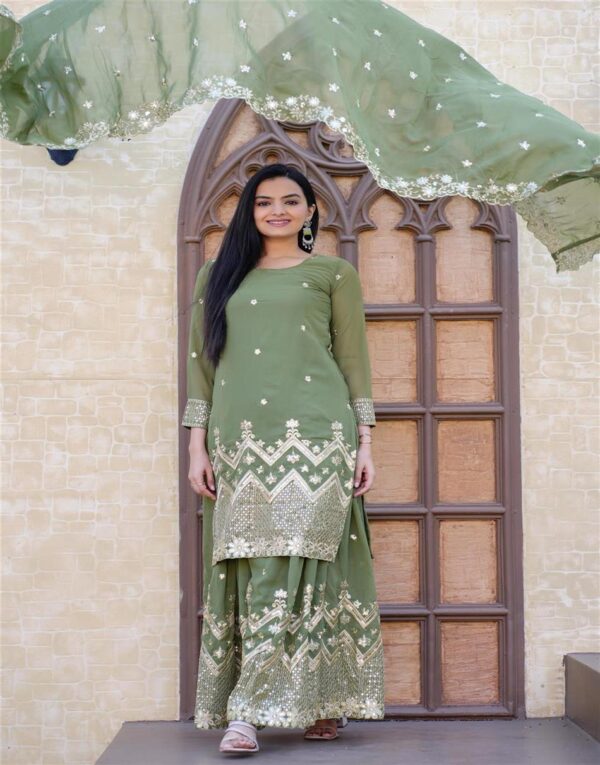 Buy Elegant Fox Georgette Sharara Suit with Rich Sequence Embroidery - Image 3