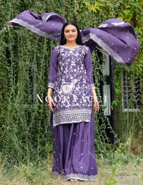 Designer Embroidered Chinon Sharara Suit with Sequence Work – Elegant Festive Wear - Image 4