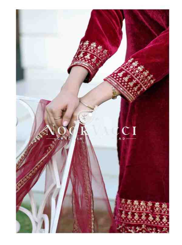 Elegant Velvet Designer Suit with Butterfly Net Dupatta, Winter Perfect Glamwear! - Image 4